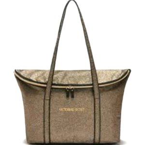 NWOT Victoria's Secret Gold Glitter Tote Travel Bag